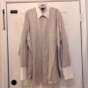 Paul Frederick aTan/Blue/White Check Cotton Dobby Dress Shirt, 18.5-37